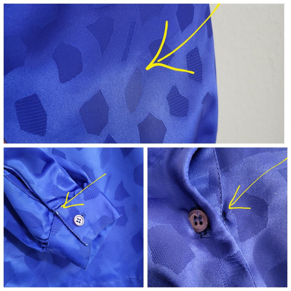 Vintage Blouse Petite Impressions Women  XS  Blue Jacquard Long Sleeve High Neck - Picture 5 of 11
